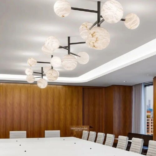 Custom Circle Natural Marble Dining Room Pendant Light