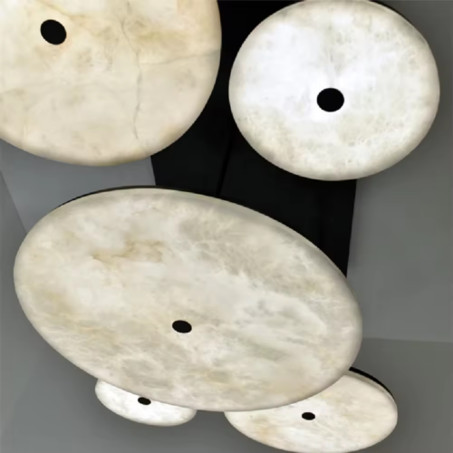 Custom Circle Natural Marble Dining Room Pendant Light