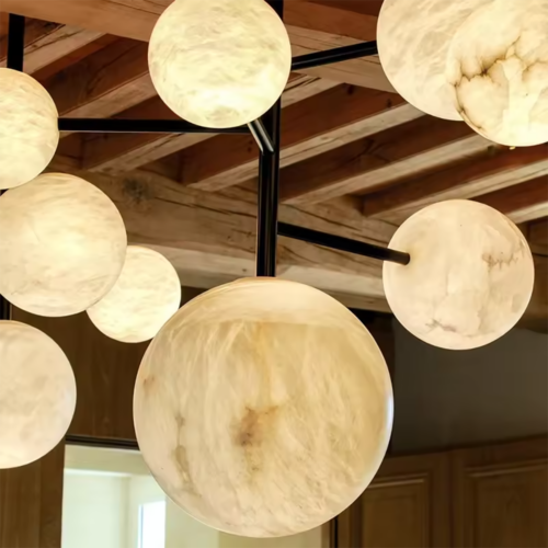 Custom Circle Natural Marble Dining Room Pendant Light