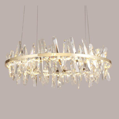 Enhance your space with a modern designer-decorated crystal chandelier.