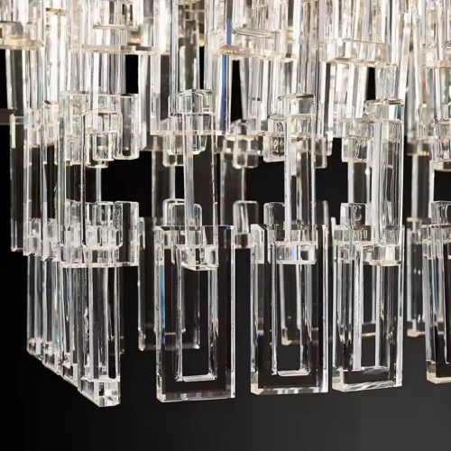 Rectangular Crystal Chandelier for Dining with Sand-Cast Brass