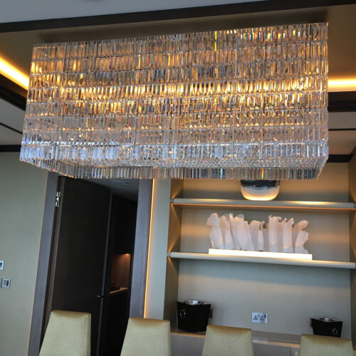 Rectangular Crystal Chandelier for Dining with Sand-Cast Brass