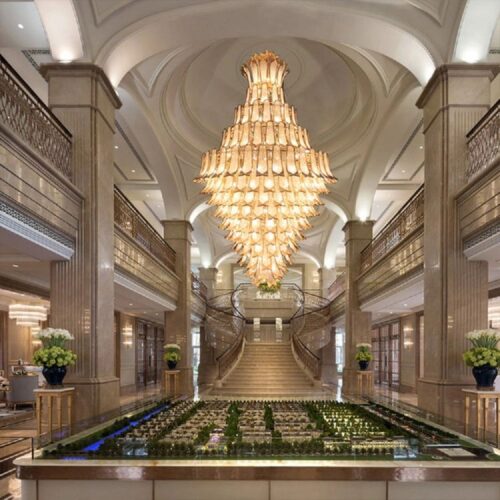 Hot Sale Stairway Large Luxury Crystal Gold Chandelier