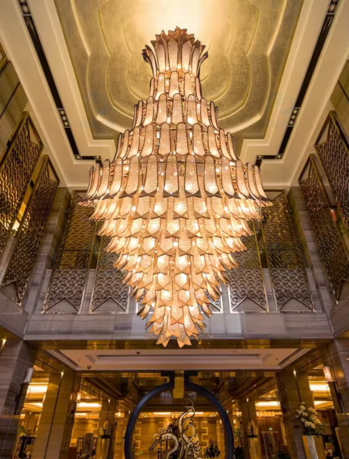 Hot Sale Stairway Large Luxury Crystal Gold Chandelier