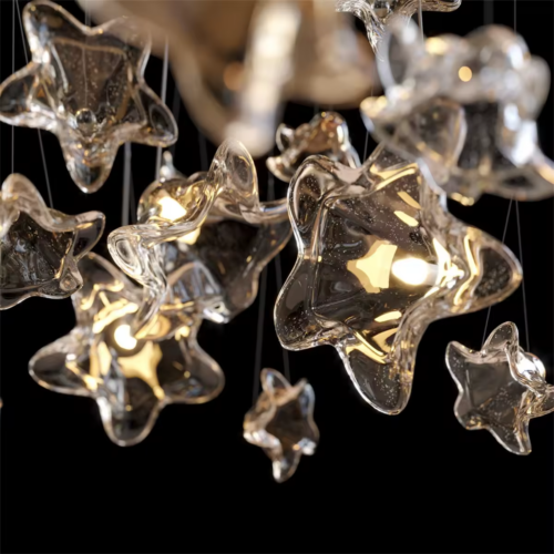 Custom Made Pentangle Star Hanging Glass Chandelier Pendant Light