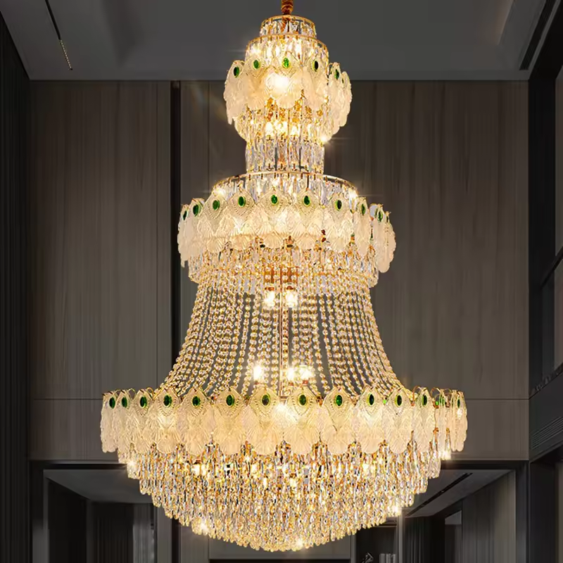 Modern Building Luxury Stairs Long Crystal Chandelier