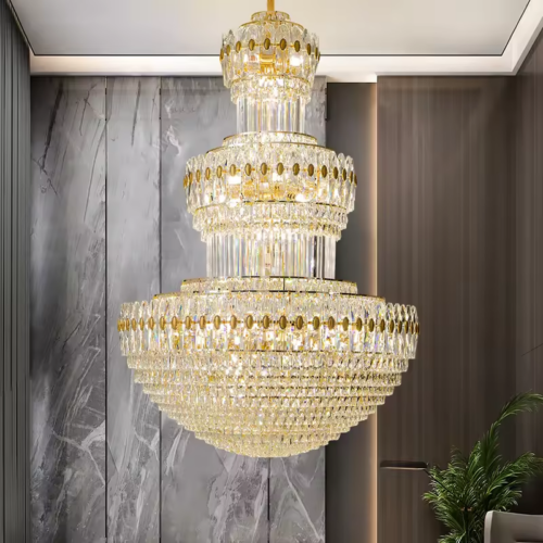 Modern Building Luxury Stairs Long Crystal Chandelier