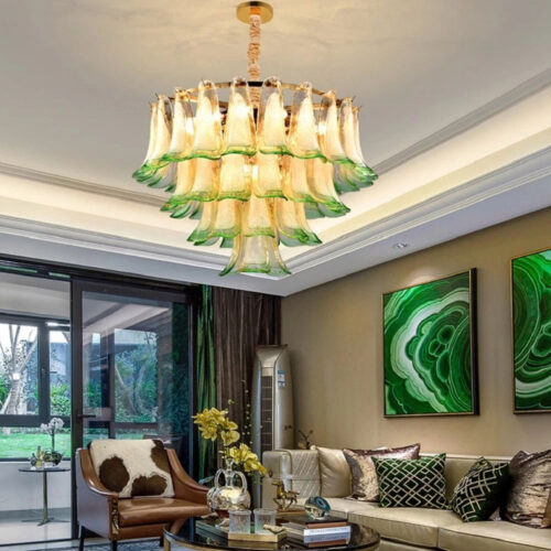 Italy Design Murano Glass Round Green Leaf Chandelier