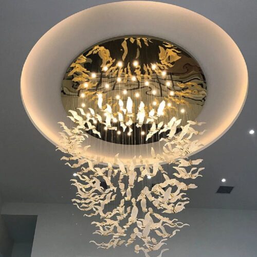 Hotel Lobby Front Acrylic Chandelier Art Bird-Shaped Lighting