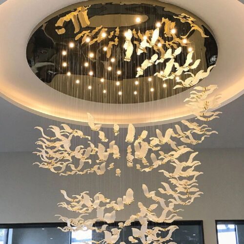 Hotel Lobby Front Acrylic Chandelier Art Bird-Shaped Lighting