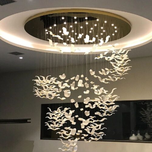 Hotel Lobby Front Acrylic Chandelier Art Bird-Shaped Lighting