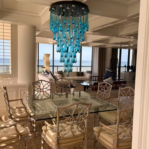 Modern Green Blue Blown Glass Chandelier for Hotel Lobby Living Room