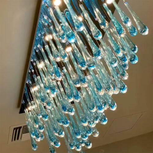 Modern Green Blue Blown Glass Chandelier for Hotel Lobby Living Room