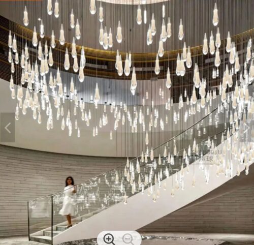 Staircase Entrance Rain Drop Big Size Crystal Hanging Lighting