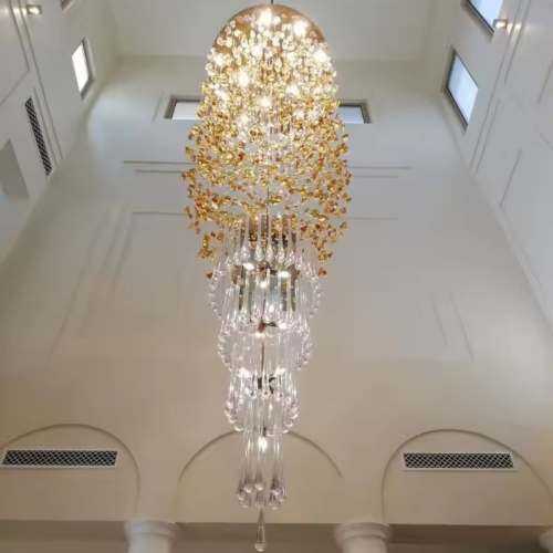 Long Chain Modern Crystal Chandelier For Villa Staircase