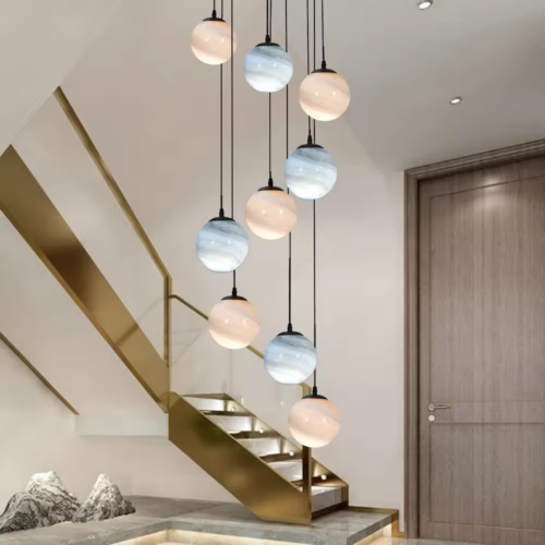 Creative Blue And Orange Color Glass Ball Ceiling Pendant Light