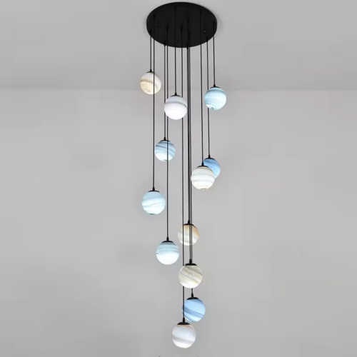 Creative Blue And Orange Color Glass Ball Ceiling Pendant Light