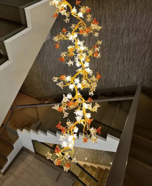 Luxury Stair Tree Branch Custom Leaves Glass Chandelier