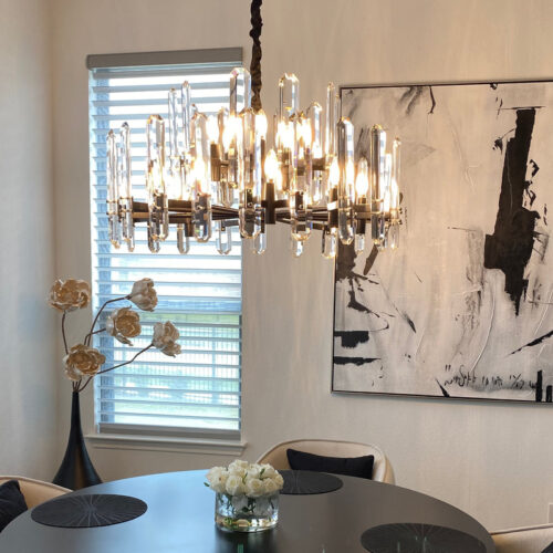 Illuminate your living room with a modern crystal chandelier.