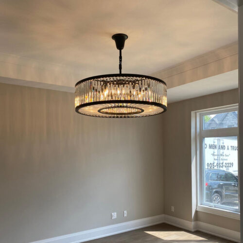 Illuminate your space with our modern round K9 crystal chandelier lamp.