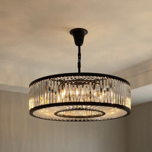 Illuminate your space with our modern round K9 crystal chandelier lamp.