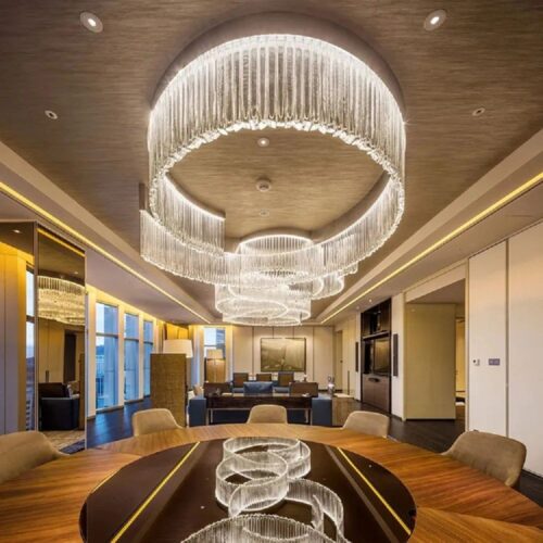 Customizable Modern Amber Crystal Ring Chandelier For Hotel Lobby