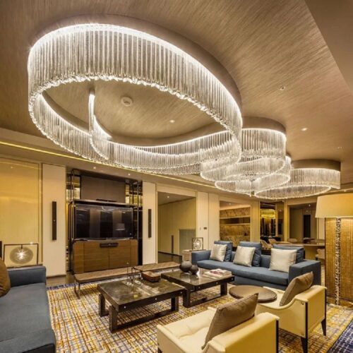 Customizable Modern Amber Crystal Ring Chandelier For Hotel Lobby