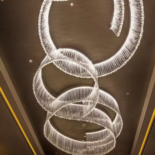 Customizable Modern Amber Crystal Ring Chandelier For Hotel Lobby