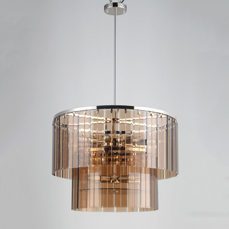 Enhance your decor with a crystal stainless steel hanging lamp.