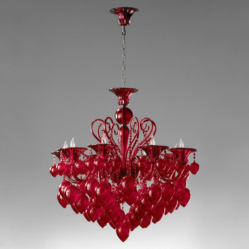 Stylish Murano Style Red Art Glass Pendant Light for Modern Decor