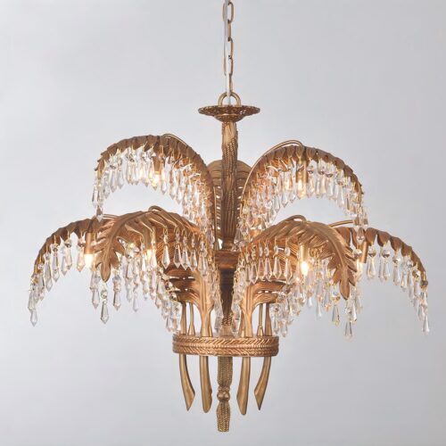 Admire the luxurious metal gold designers luxury glass branch chandelier. Ideal for hotel high ceilings and home decoration, adding a touch of glamor.