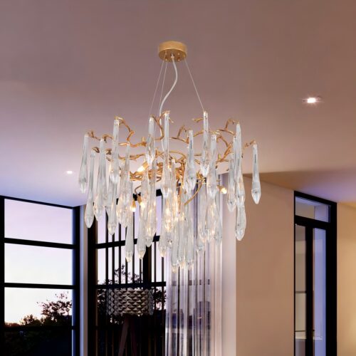 Golden Aluminum Branch Crystal Chandelier